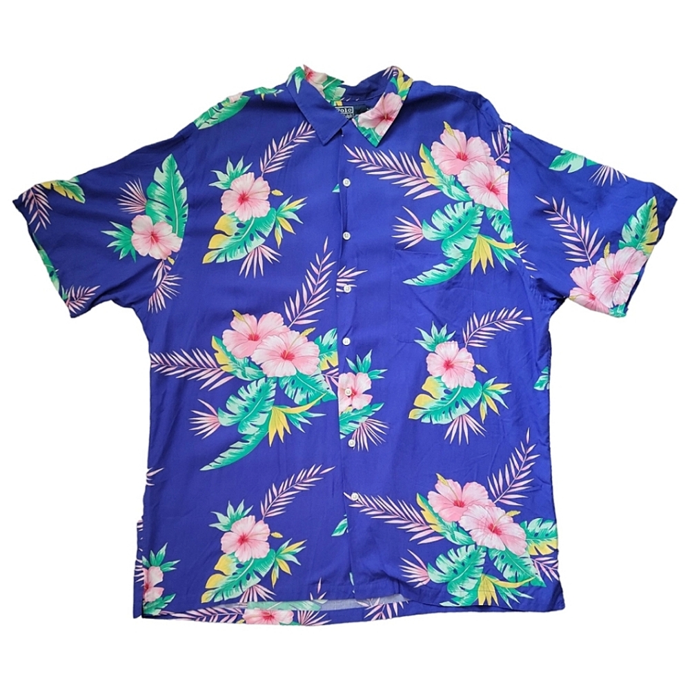 Vintage Polo by Ralph Lauren Hawaiian Shirt, Purple Floral, Mens 2XLT XXLT Tall